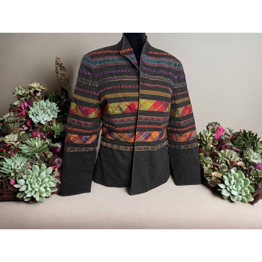 Coldwater Creek Blazer Jacket Womens 10 Multicolor Tapestry Beaded Southwestern